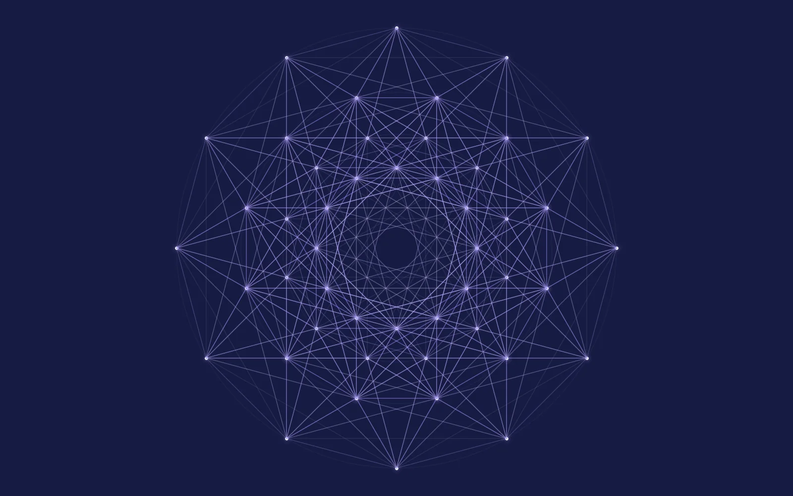 A twelve-fold symmetric web of violet lines connecting 72 points in concentric rings